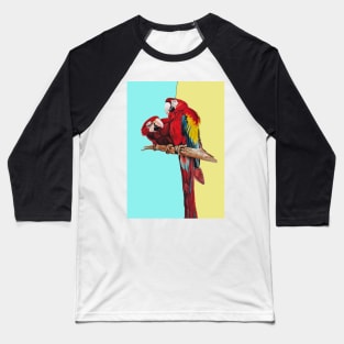 Macaw Parrot Watercolor Painting on Aqua and Yellow Baseball T-Shirt